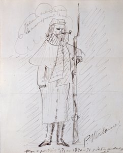 Selvportrett som soldat, 1870-71 (penn og blekk på papir)